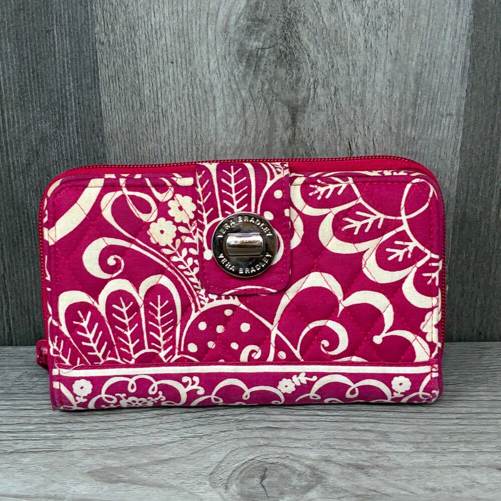 Vera Bradley Rosy Posies Turnlock Wallet Pink Red Cream Retired Spring 2012